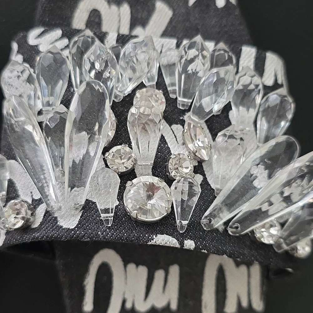 Miu‎ Miu Denim Embellished Crystal Slides Sandals Slippers Size 39.5 - Picture 8 of 8